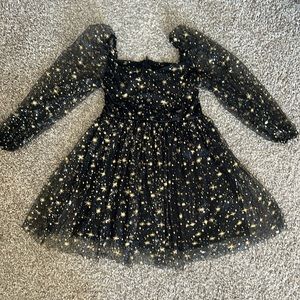 Girls black and gold tulle stars dress